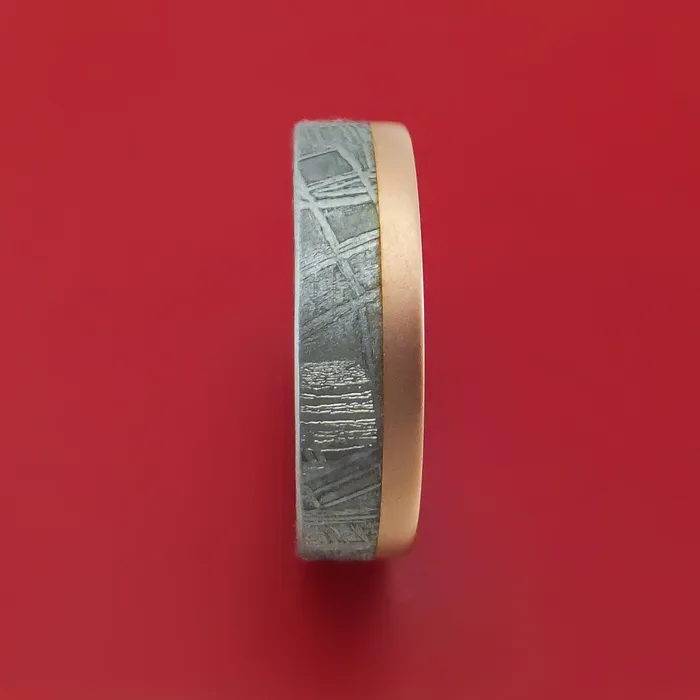Lashbrook Rings 14K Rose Gold and Gibeon Meteorite Ring Custom Made Band Lashbrook Rings 14K Rose Gold and Gibeon Meteorite Ring Custom Made Band