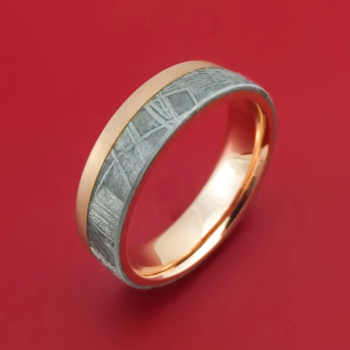 Lashbrook Rings 14K Rose Gold and Gibeon Meteorite Ring Custom Made Band Lashbrook Rings 14K Rose Gold and Gibeon Meteorite Ring Custom Made Band