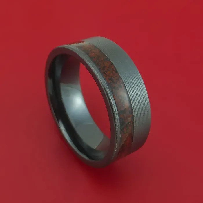 Lashbrook Rings Black Zirconium Ring with Dinosaur Bone Inlay Custom Made Band Lashbrook Rings Black Zirconium Ring with Dinosaur Bone Inlay Custom Made Band