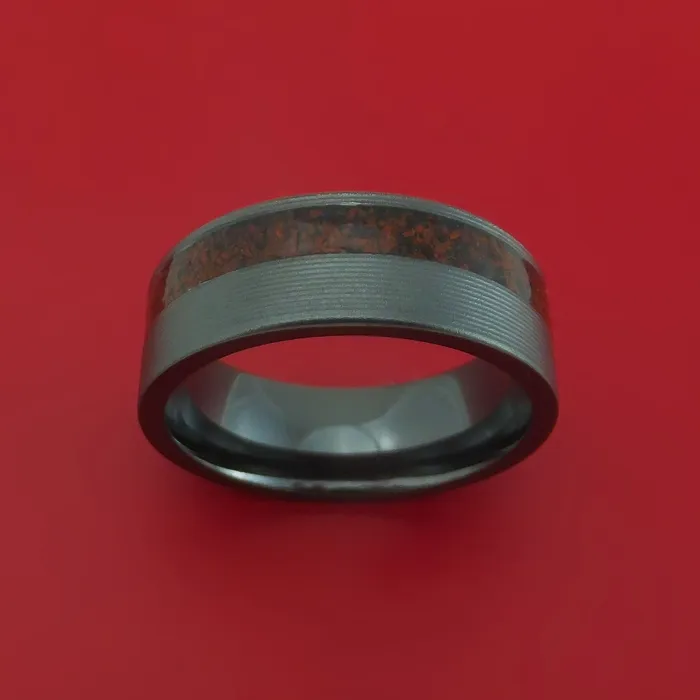 Lashbrook Rings Black Zirconium Ring with Dinosaur Bone Inlay Custom Made Band Lashbrook Rings Black Zirconium Ring with Dinosaur Bone Inlay Custom Made Band