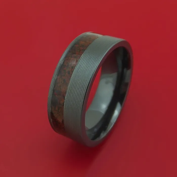 Lashbrook Rings Black Zirconium Ring with Dinosaur Bone Inlay Custom Made Band Lashbrook Rings Black Zirconium Ring with Dinosaur Bone Inlay Custom Made Band
