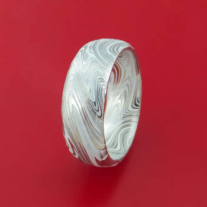 Lashbrook Rings Marbled Kuro Damascus Steel Ring with Cerakote Inlay Custom Made Band