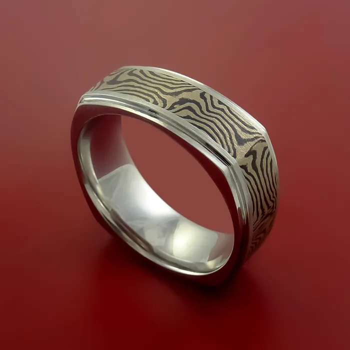 Lashbrook Rings Titanium and 14K White Mokume GOLD Square Ring Custom Made to Any Size 3 to 22 Lashbrook Rings Titanium and 14K White Mokume GOLD Square Ring Custom Made to Any Size 3 to 22