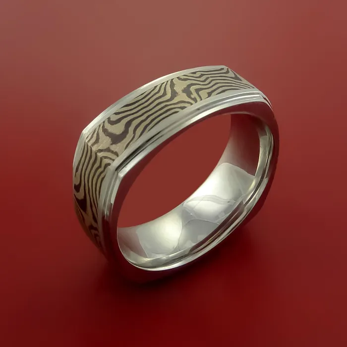 Lashbrook Rings Titanium and 14K White Mokume GOLD Square Ring Custom Made to Any Size 3 to 22 Lashbrook Rings Titanium and 14K White Mokume GOLD Square Ring Custom Made to Any Size 3 to 22