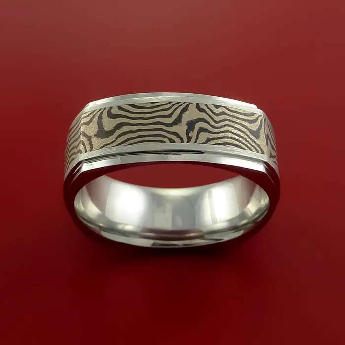 Lashbrook Rings Titanium and 14K White Mokume GOLD Square Ring Custom Made to Any Size 3 to 22 Lashbrook Rings Titanium and 14K White Mokume GOLD Square Ring Custom Made to Any Size 3 to 22