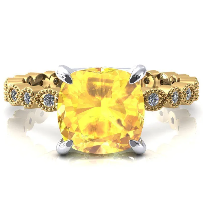 Lizette Cushion Yellow Sapphire 4 Claw Prong 34 Eternity Milgrain Diamond Shank Engagement Ring Fire Brilliance Rings Lizette Cushion Yellow Sapphire 4 Claw Prong 34 Eternity Milgrain Diamond Shank Engagement Ring Fire Brilliance Rings