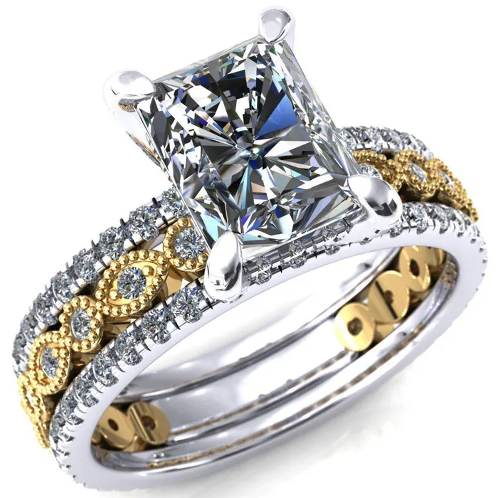 Lizette Radiant Moissanite 4 Claw Prong 34 Eternity Milgrain Diamond Shank Engagement Ring Fire Brilliance Rings Lizette Radiant Moissanite 4 Claw Prong 34 Eternity Milgrain Diamond Shank Engagement Ring Fire Brilliance Rings