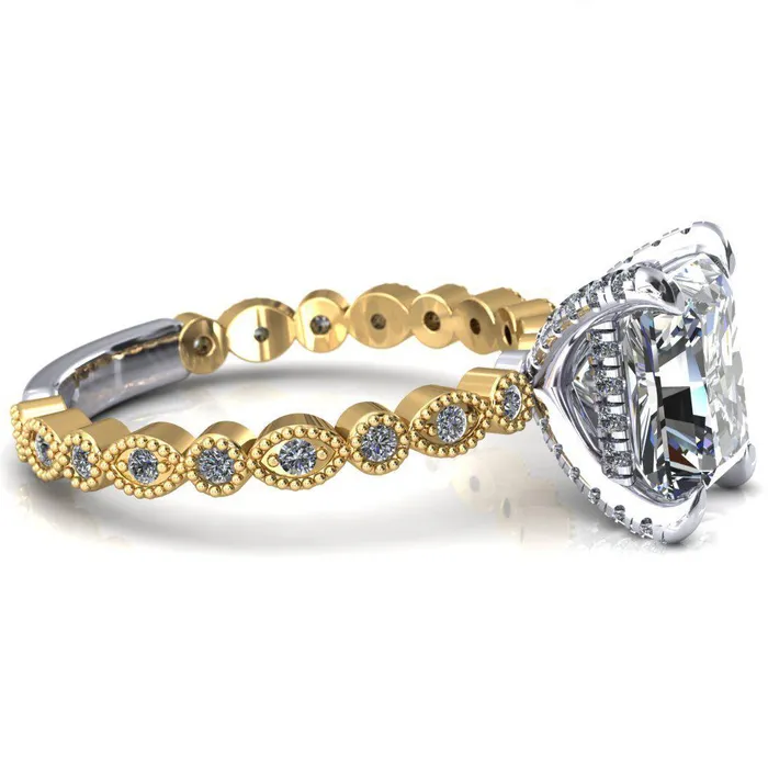 Lizette Radiant Moissanite 4 Claw Prong 34 Eternity Milgrain Diamond Shank Engagement Ring Fire Brilliance Rings