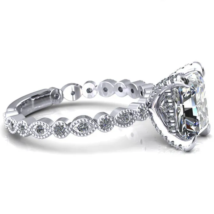 Lizette Radiant Moissanite 4 Claw Prong 34 Eternity Milgrain Diamond Shank Engagement Ring Fire Brilliance Rings