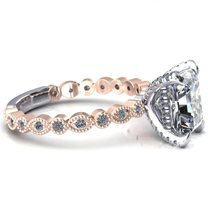 Lizette Radiant Moissanite 4 Claw Prong 34 Eternity Milgrain Diamond Shank Engagement Ring Fire Brilliance Rings