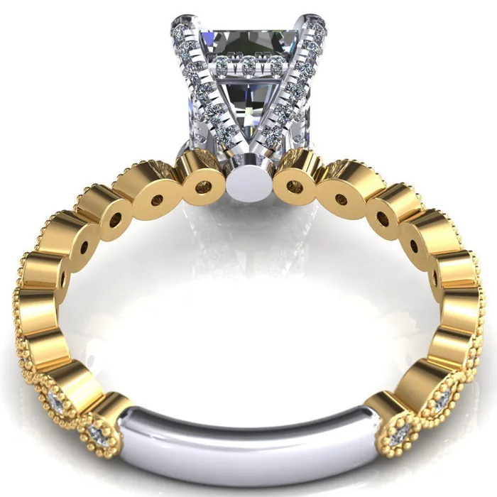 Lizette Radiant Moissanite 4 Claw Prong 34 Eternity Milgrain Diamond Shank Engagement Ring Fire Brilliance Rings