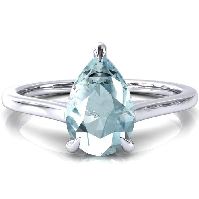Lizzy Pear Aqua Blue Spinel 3 Claw Prong Cathedral Engagement Ring Fire Brilliance Rings Lizzy Pear Aqua Blue Spinel 3 Claw Prong Cathedral Engagement Ring Fire Brilliance Rings