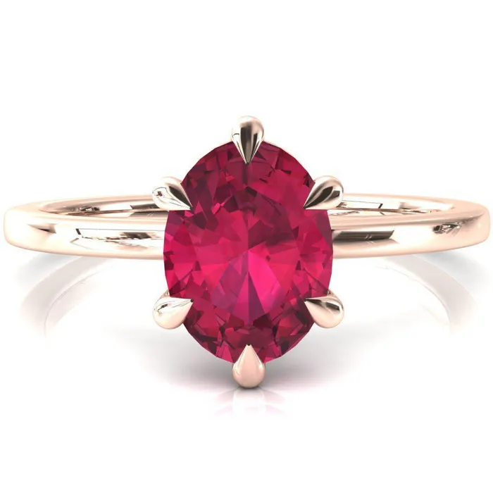 Lyla Oval Ruby 6 Claw Prong Single Rail Solitaire Ring Fire Brilliance Rings