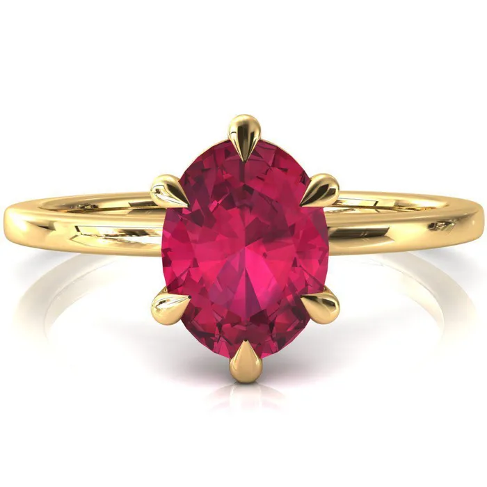 Lyla Oval Ruby 6 Claw Prong Single Rail Solitaire Ring Fire Brilliance Rings