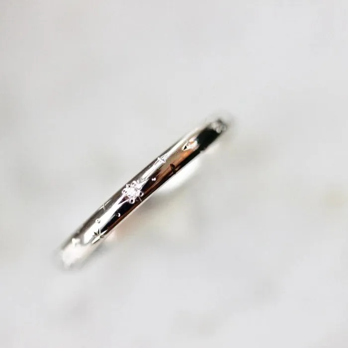 Made By Gem Breakfast Celeste Minor Star Engraved Diamond Gold Band Rings