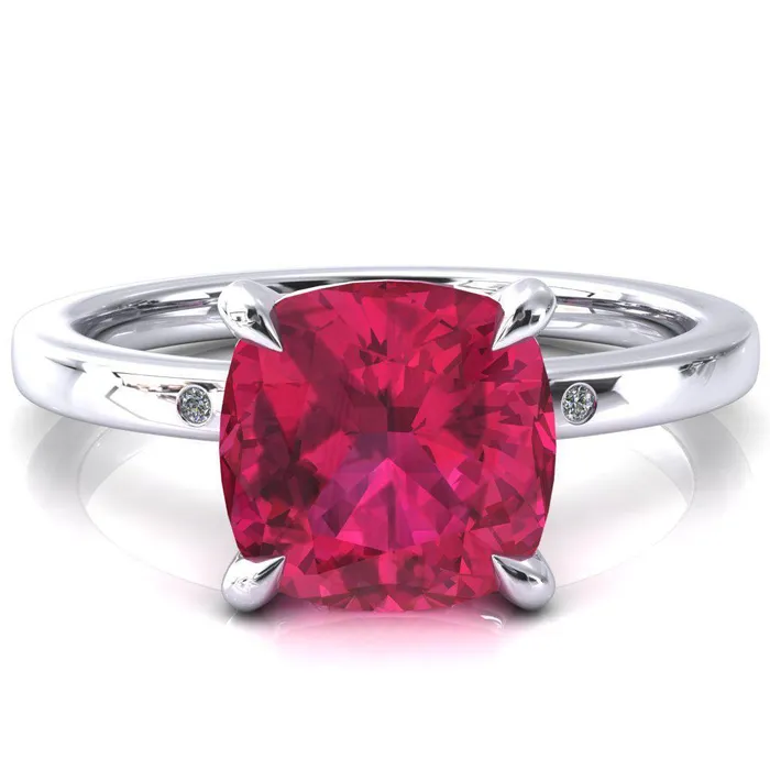 Maise Cushion Ruby 4 Prong Diamond Accent Engagement Ring Fire Brilliance Rings Maise Cushion Ruby 4 Prong Diamond Accent Engagement Ring Fire Brilliance Rings