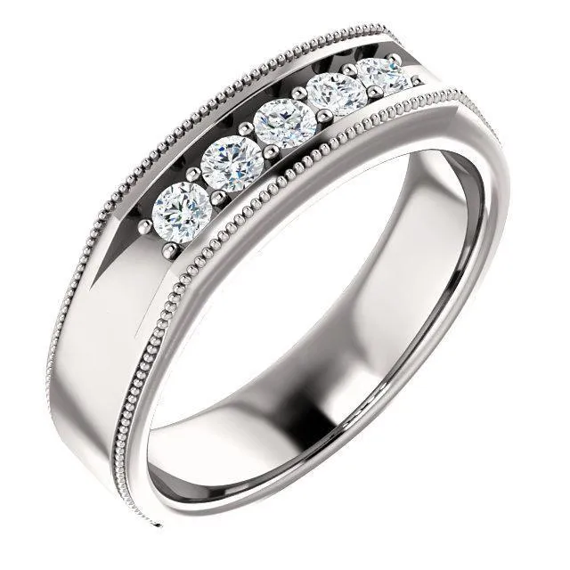 Matthew Round Double Bead Set Milgrain Channel Walls Mens Band Fire Brilliance Rings Matthew Round Double Bead Set Milgrain Channel Walls Mens Band Fire Brilliance Rings