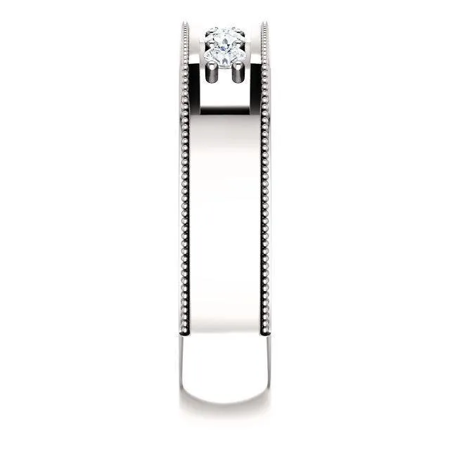 Matthew Round Double Bead Set Milgrain Channel Walls Mens Band Fire Brilliance Rings