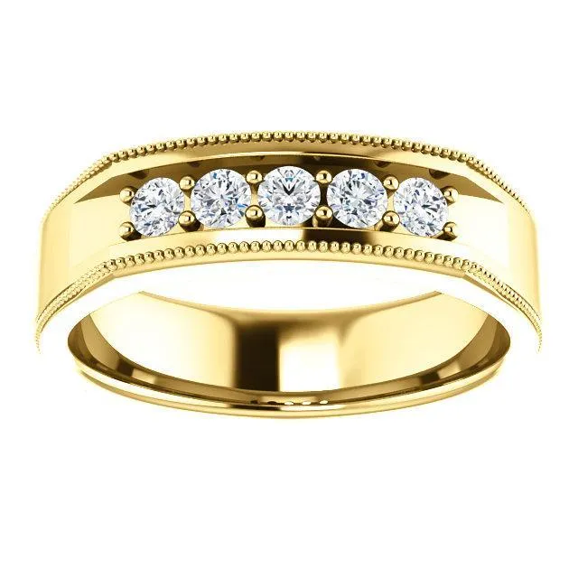 Matthew Round Double Bead Set Milgrain Channel Walls Mens Band Fire Brilliance Rings