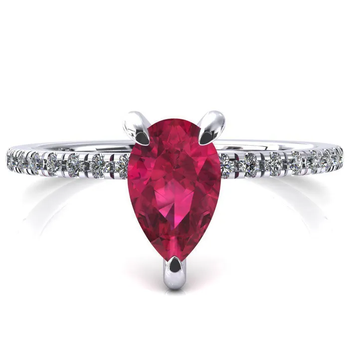 Mayeli Pear Ruby 3 Claw Prong Micro Pave Diamond Sides Engagement Ring Fire Brilliance Rings Mayeli Pear Ruby 3 Claw Prong Micro Pave Diamond Sides Engagement Ring Fire Brilliance Rings