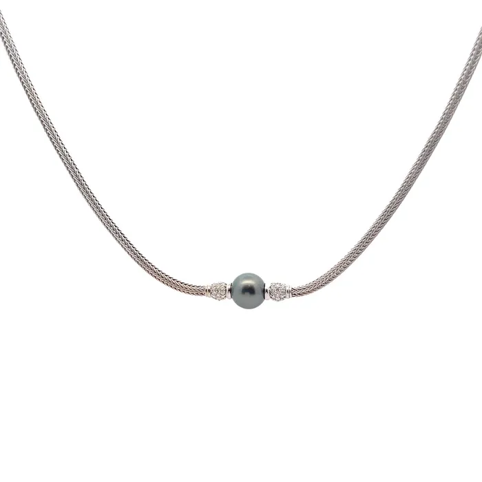 Mikimoto PreOwned Mikimoto Black South Sea Pearl and Diamond Necklace Necklaces