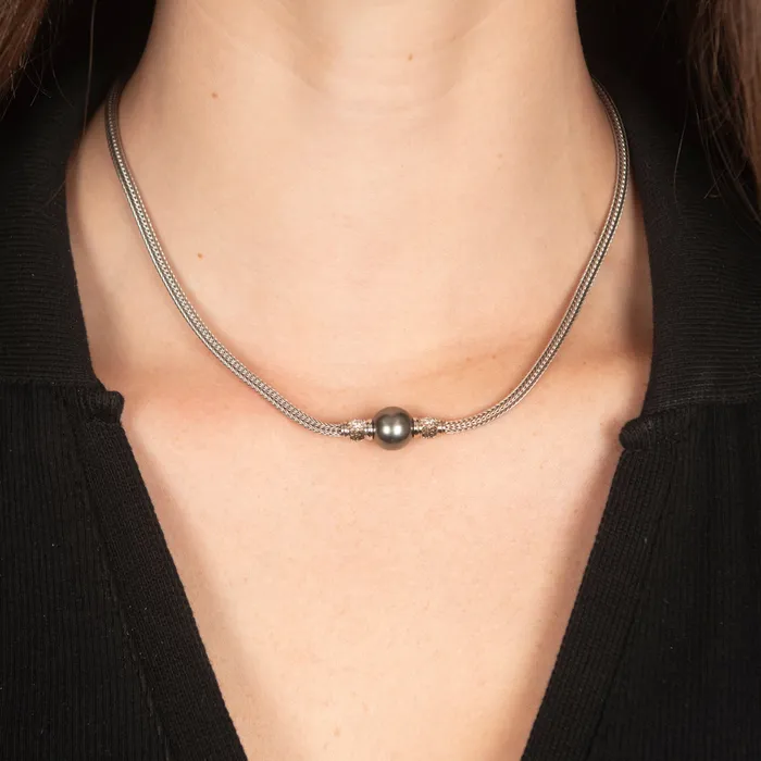 Mikimoto PreOwned Mikimoto Black South Sea Pearl and Diamond Necklace Necklaces Mikimoto PreOwned Mikimoto Black South Sea Pearl and Diamond Necklace Necklaces