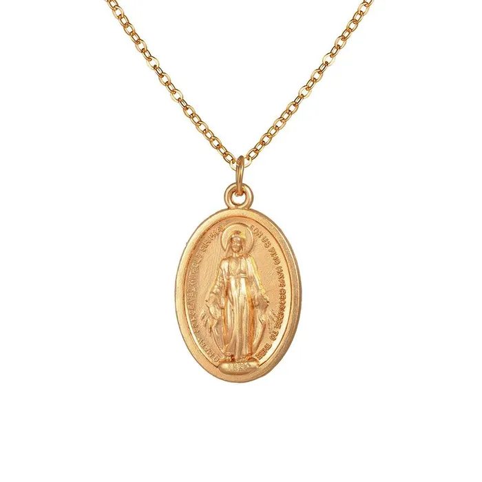 N122 Gold Religious Pendant Necklace with FREE Earrings 01 Necklaces