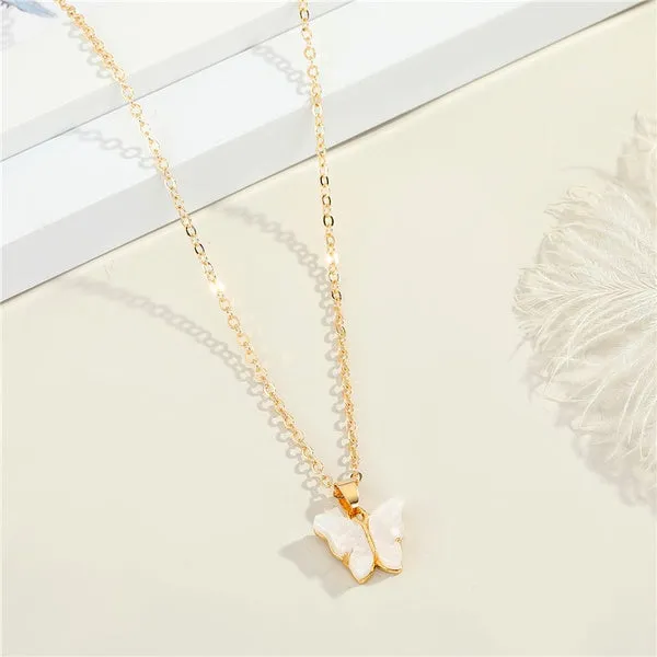 N1327 Gold Dainty White Butterfly Necklace With Free Earrings 01 Necklaces