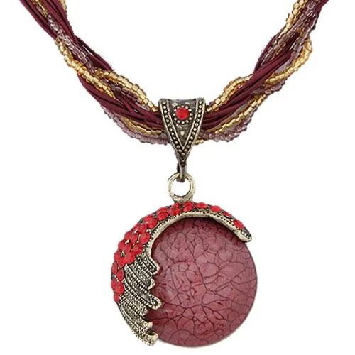 N1355 Red Gem Seed Bead Cord Necklace with FREE Earrings 01 Necklaces