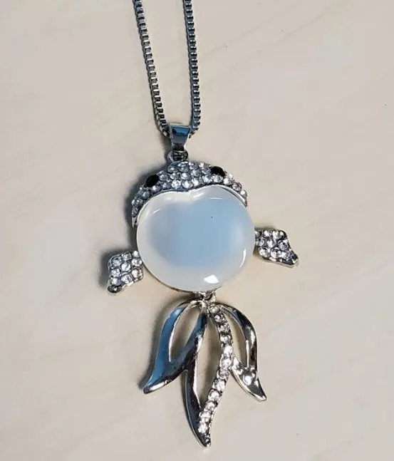 N608 Silver Rhinestone Moonstone Fish Necklace with FREE Earrings polly Necklaces N608 Silver Rhinestone Moonstone Fish Necklace with FREE Earrings polly Necklaces