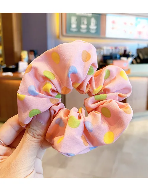 Necklaces 02 H593 Pale Pink Multi Color Polka Dots Hair Scrunchie