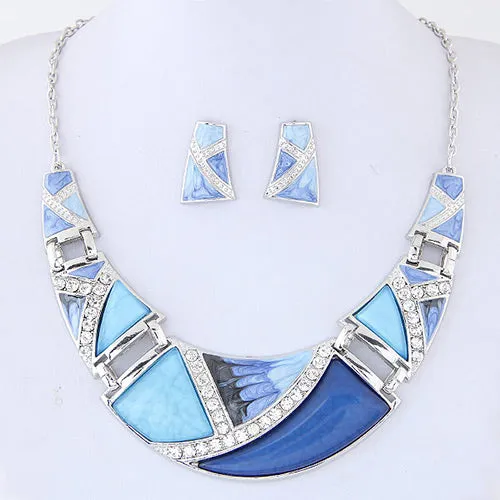 Necklaces 02 N06 Trendy Blue Color Decorated Necklace With FREE Earrings