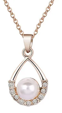 Necklaces 02 N1281 Dainty Gold Teardrop with Pearl and Gems Necklace with FREE Earrings Necklaces 02 N1281 Dainty Gold Teardrop with Pearl and Gems Necklace with FREE Earrings