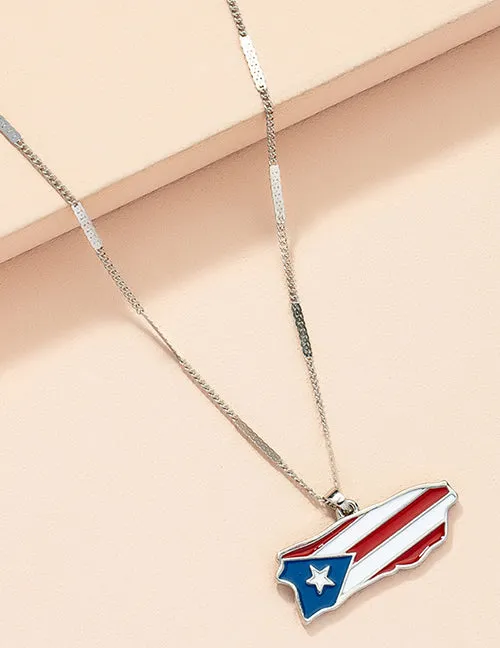 Necklaces 02 N291 Silver Puerto Rico Flag Necklace with FREE EARRINGS