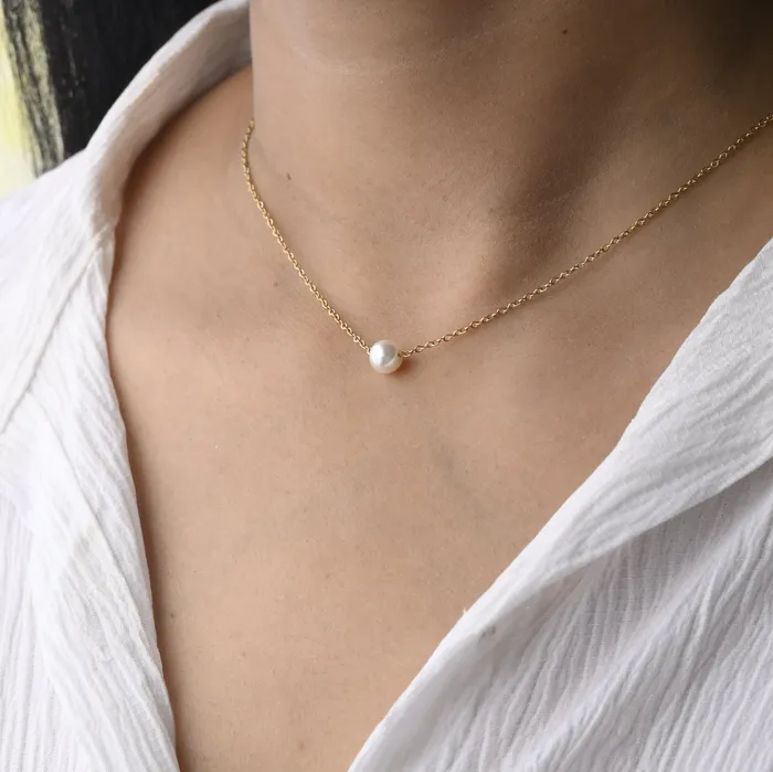 Necklaces 14K GoldFilled Dainty Pearl Choker Necklace Jewelvers Necklaces 14K GoldFilled Dainty Pearl Choker Necklace Jewelvers