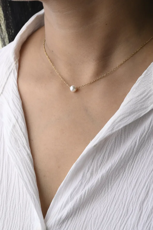 Necklaces 14K GoldFilled Dainty Pearl Choker Necklace Jewelvers Necklaces 14K GoldFilled Dainty Pearl Choker Necklace Jewelvers