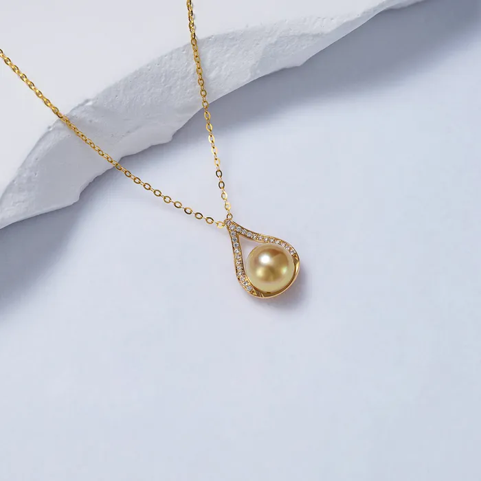 Necklaces 18K Solid Gold South Sea Golden Pearl Necklace KN00191 Pearly Lustre