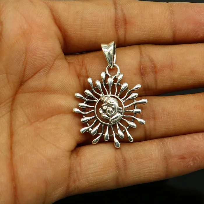Necklaces 925 sterling silver handmade idol Ganesha floral pendant amazing stylish unisex pendant locket personalized jewelry tribal jewelry ssp476 TRIBAL ORNAMENTS
