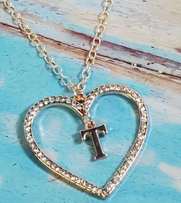 Necklaces alice AZ238 Rose Gold Rhinestone Heart T Necklace with FREE Earrings