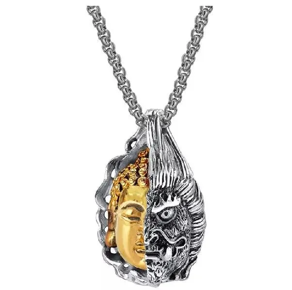 Necklaces alice N1678 Silver Evil Buddha Pendant Necklace with FREE EARRINGS