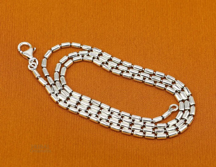 Necklaces All size 925 sterling silver handmade customized fancy stylish silver beaded chain necklace baht chain best gifting jewelry from India ch149 TRIBAL ORNAMENTS Necklaces All size 925 sterling silver handmade customized fancy stylish silver beaded chain necklace baht chain best gifting jewelry from India ch149 TRIBAL ORNAMENTS