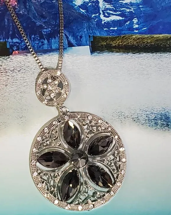 Necklaces N1389 Silver Gray Gemstone Flower Design Necklace With Free Earrings polly Necklaces N1389 Silver Gray Gemstone Flower Design Necklace With Free Earrings polly