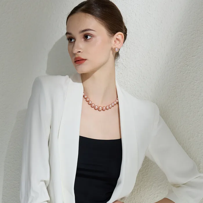 Necklaces Pearly Lustre 18k Gold Top Grading Edison Pink Pearl Necklace KN00053