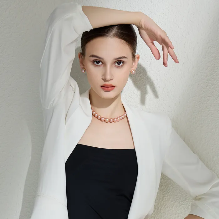 Necklaces Pearly Lustre 18k Gold Top Grading Edison Pink Pearl Necklace KN00053