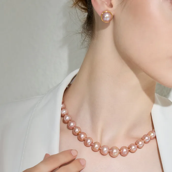 Necklaces Pearly Lustre 18k Gold Top Grading Edison Pink Pearl Necklace KN00053