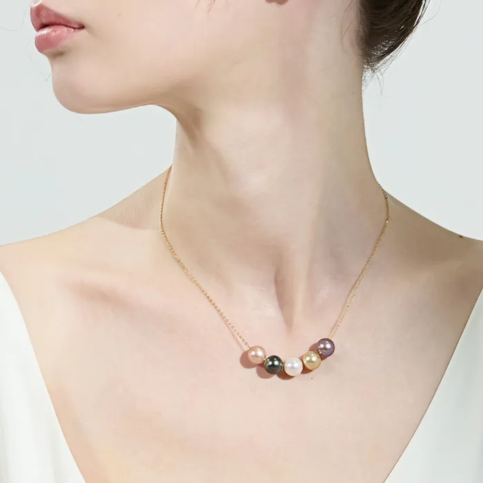 Necklaces Pearly Lustre 18K Solid Gold Interchangeable Freshwater Pearl Necklace KN00044 Possibilities