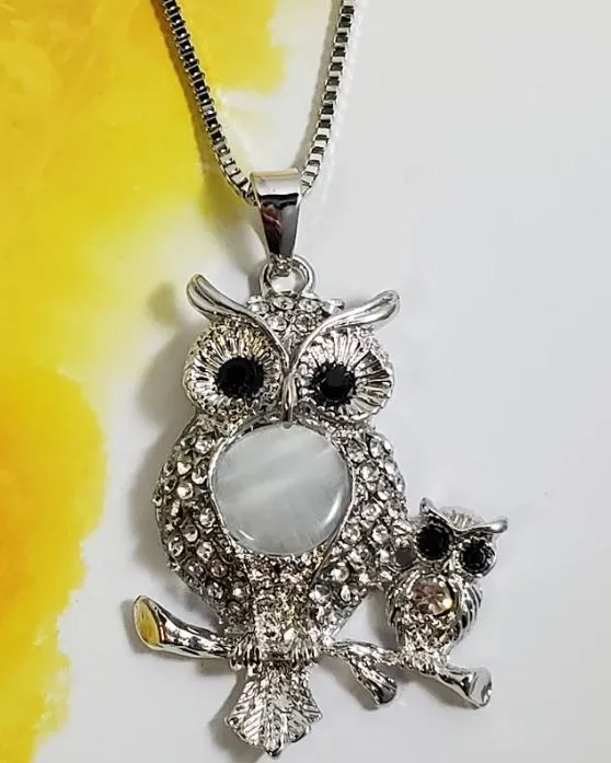 Necklaces polly AZ259 Silver Moonstone Rhinestone Owl Necklace with FREE EARRINGS Necklaces polly AZ259 Silver Moonstone Rhinestone Owl Necklace with FREE EARRINGS