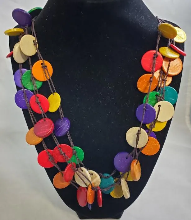 Necklaces polly AZ594 Multi Color Wooden Disk Necklace with FREE Earrings