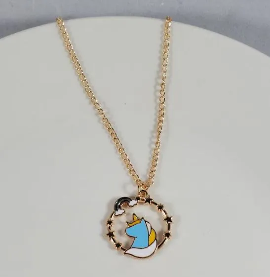 Necklaces polly L165 Gold Blue Unicorn Openwork Necklace with FREE Earrings
