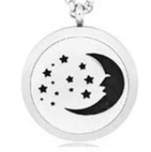 Necklaces polly N1156 Silver Moon Stars Essential Oil Necklace with FREE Earrings PLUS 5 Different Color Pads